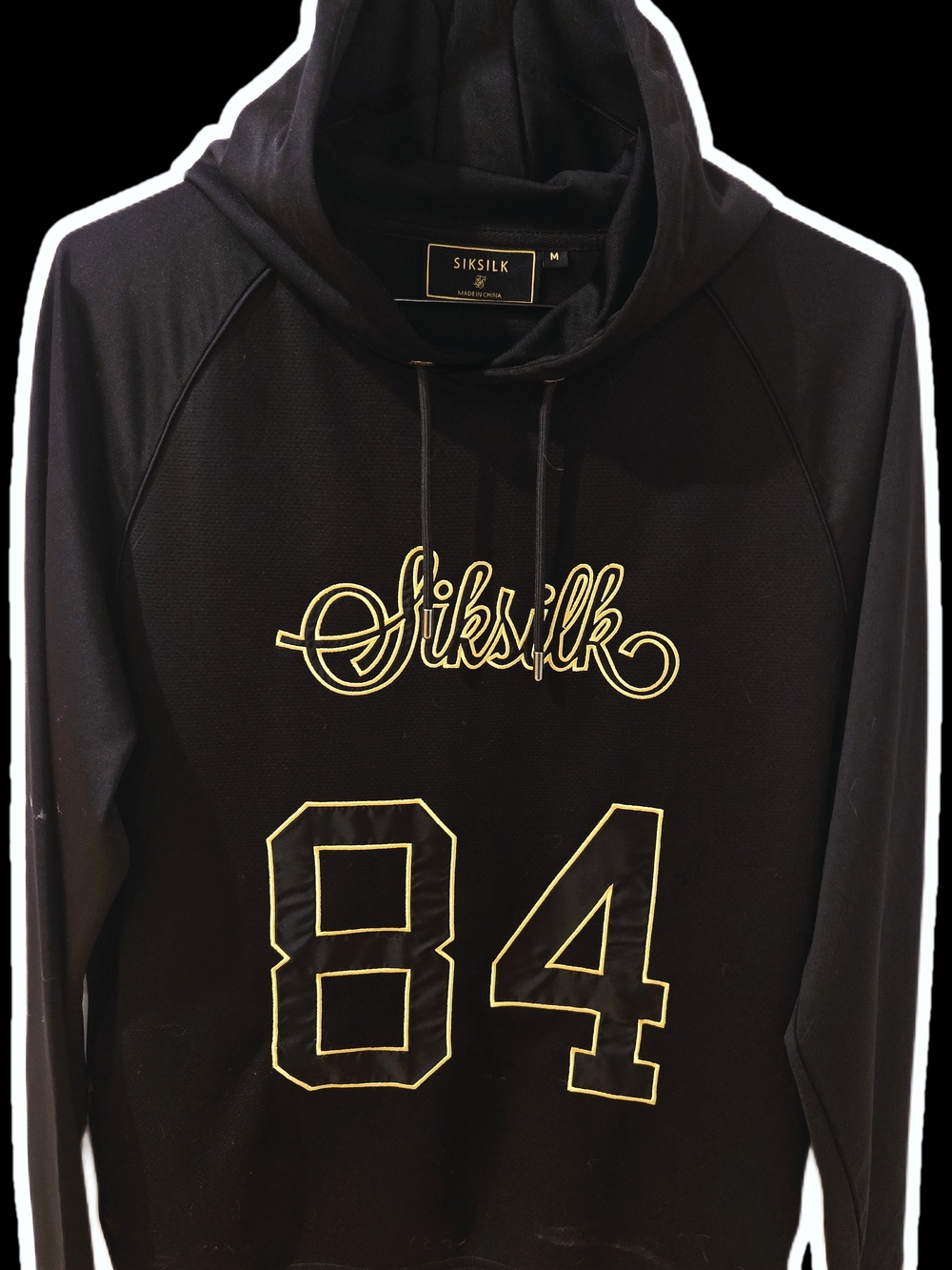 Men's Black [MEDIUM] Hoodie with Gold Script and 84 Graphic